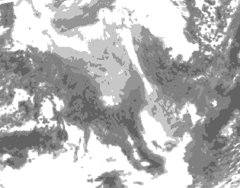 GDPS total cloud 012 hour forecast chart for Canada based on 2026/02/08 0000Z data