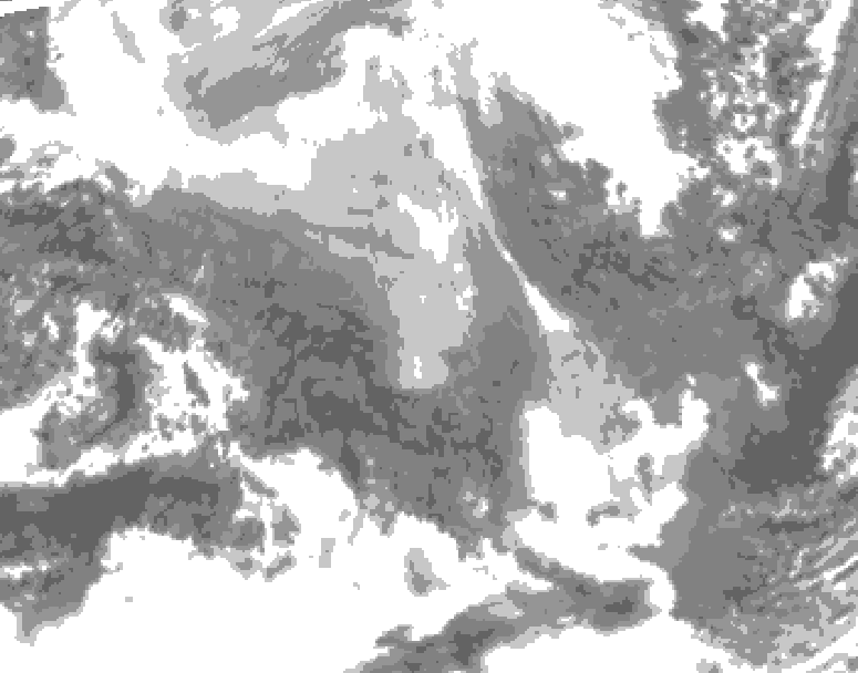 GDPS total cloud 018 hour forecast chart for Canada based on 2026/02/08 0000Z data