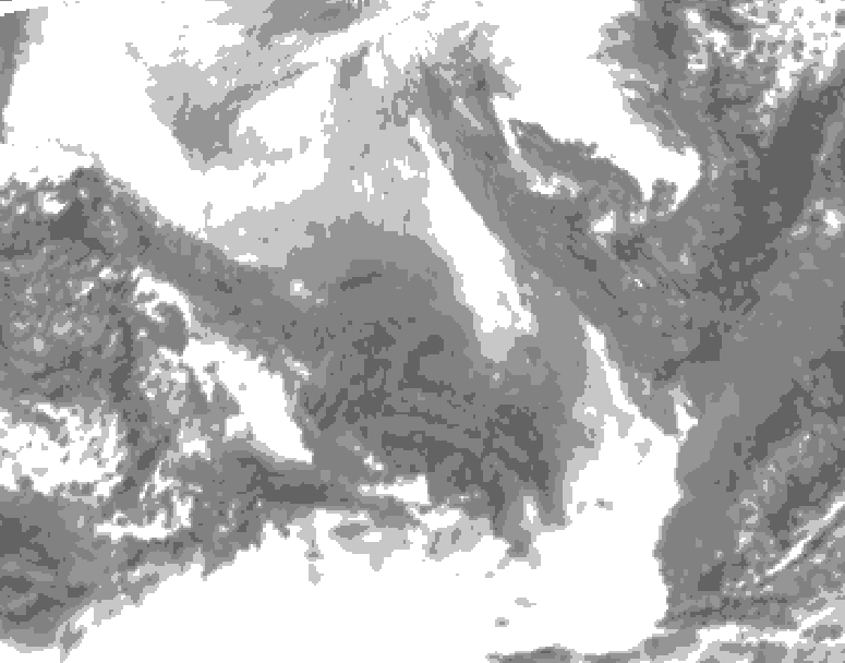 GDPS total cloud 036 hour forecast chart for Canada based on 2026/02/08 0000Z data