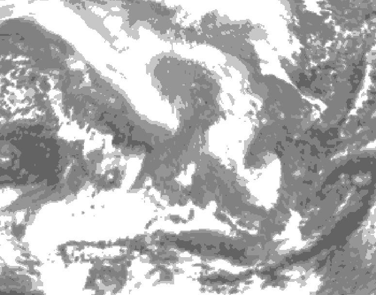 GDPS total cloud 102 hour forecast chart for Canada based on 2026/02/08 0000Z data