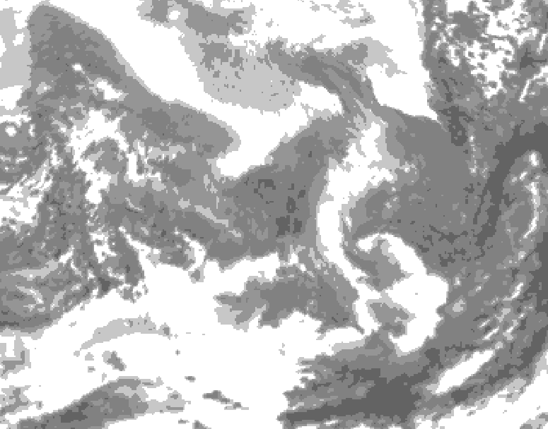 GDPS total cloud 126 hour forecast chart for Canada based on 2026/02/08 0000Z data