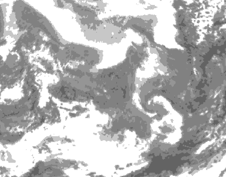 GDPS total cloud 132 hour forecast chart for Canada based on 2026/02/08 0000Z data