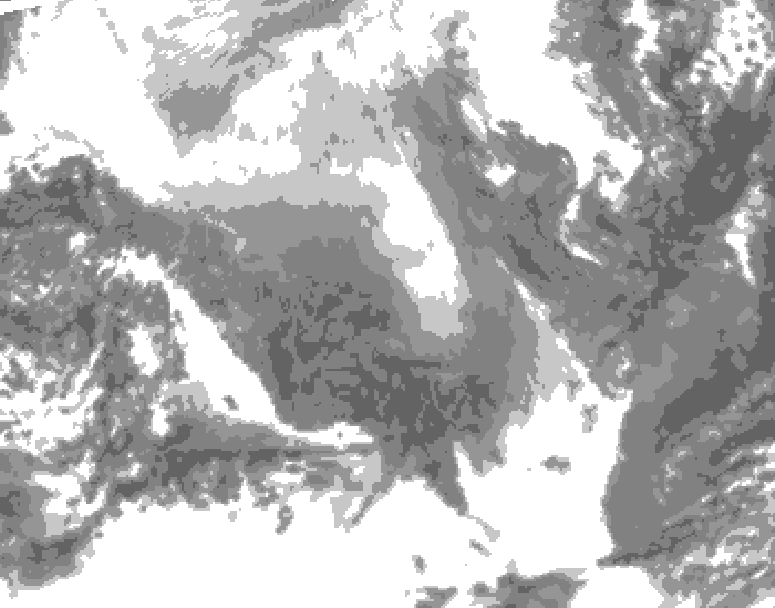 GDPS total cloud 018 hour forecast chart for Canada based on 2026/02/08 1200Z data