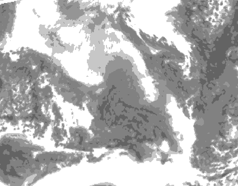 GDPS total cloud 036 hour forecast chart for Canada based on 2026/02/08 1200Z data