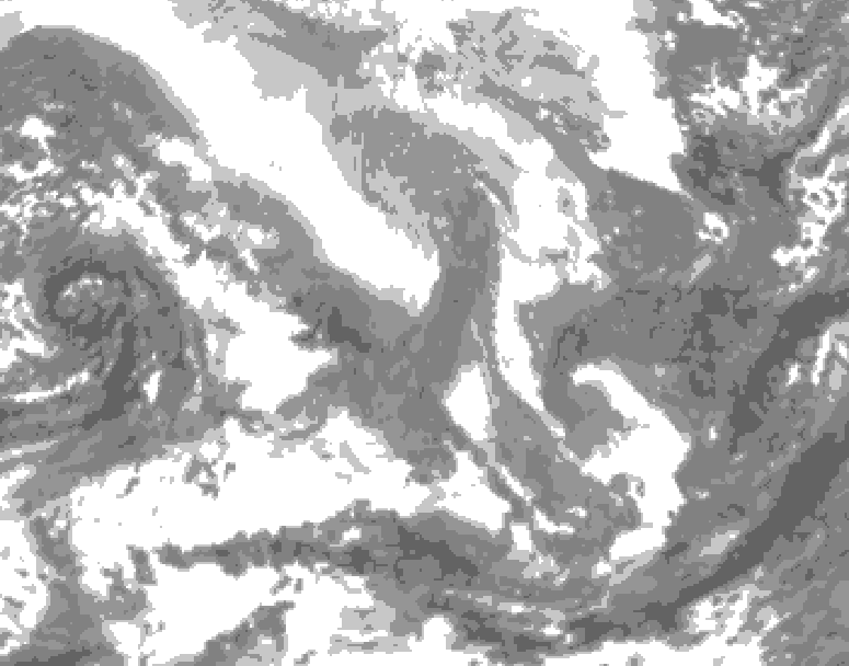 GDPS total cloud 096 hour forecast chart for Canada based on 2026/02/08 1200Z data