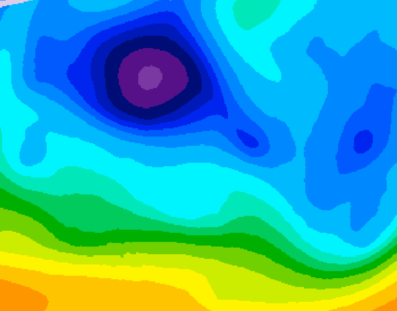 GDPS 500 millibar geopotential height 012 hour forecast chart for Canada based on 2026/02/09 0000Z data