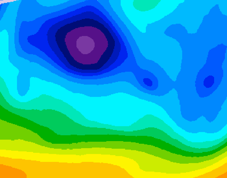 GDPS 500 millibar geopotential height 018 hour forecast chart for Canada based on 2026/02/09 0000Z data