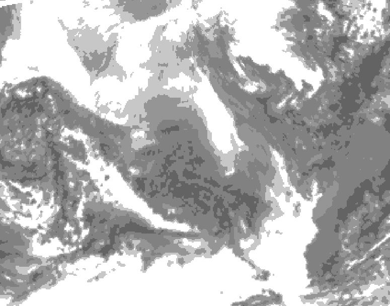 GDPS total cloud 012 hour forecast chart for Canada based on 2026/02/09 0000Z data