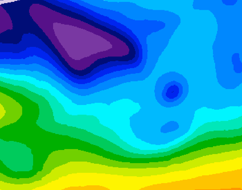 GDPS 500 millibar geopotential height 018 hour forecast chart for Canada based on 2026/02/10 1200Z data