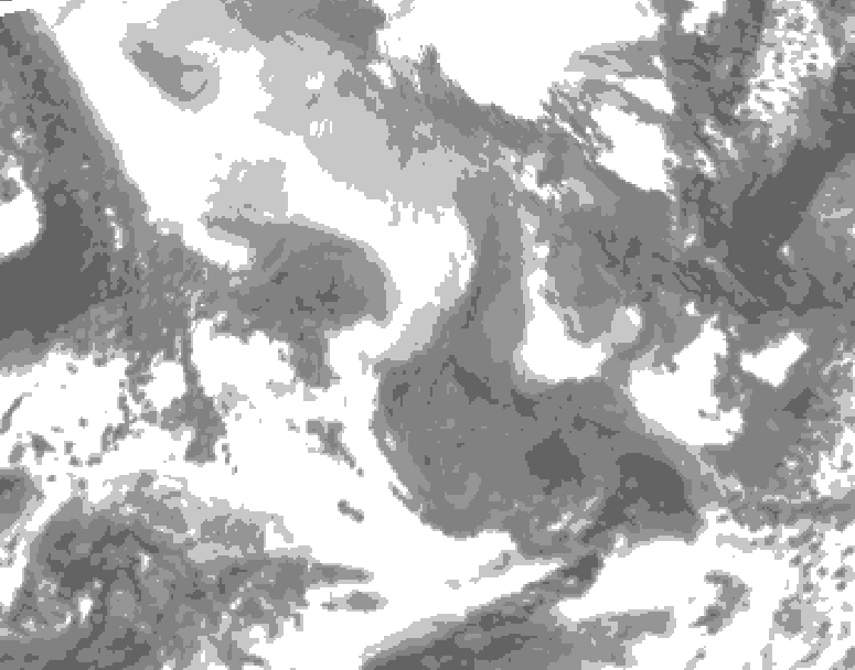 GDPS total cloud 024 hour forecast chart for Canada based on 2026/02/10 0000Z data