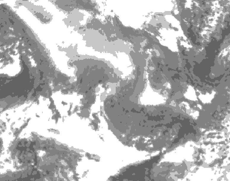 GDPS total cloud 018 hour forecast chart for Canada based on 2026/02/10 1200Z data