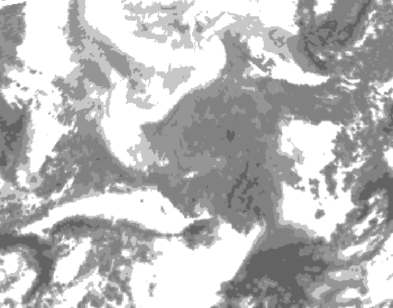 GDPS total cloud 120 hour forecast chart for Canada based on 2026/02/11 0000Z data