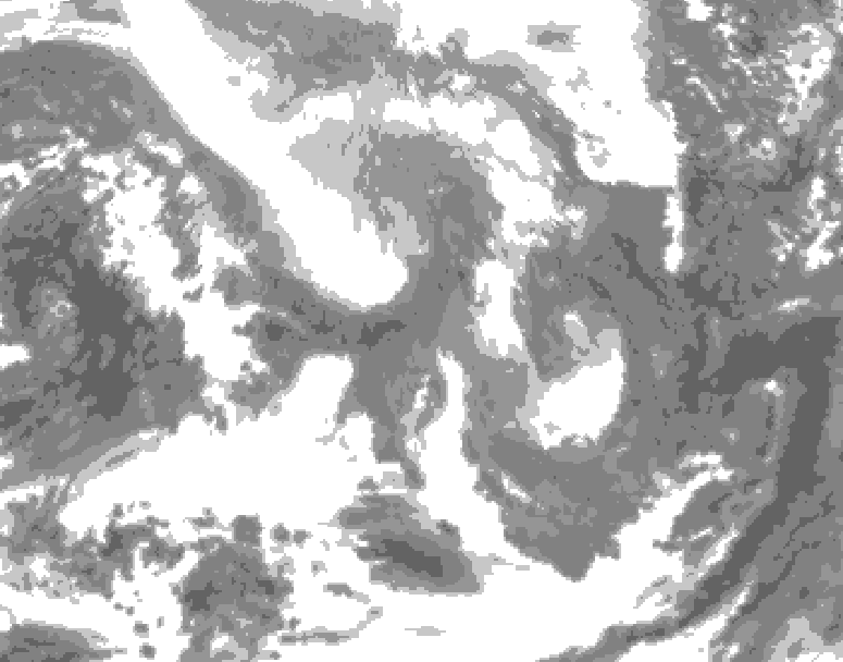 GDPS total cloud 018 hour forecast chart for Canada based on 2026/02/11 1200Z data