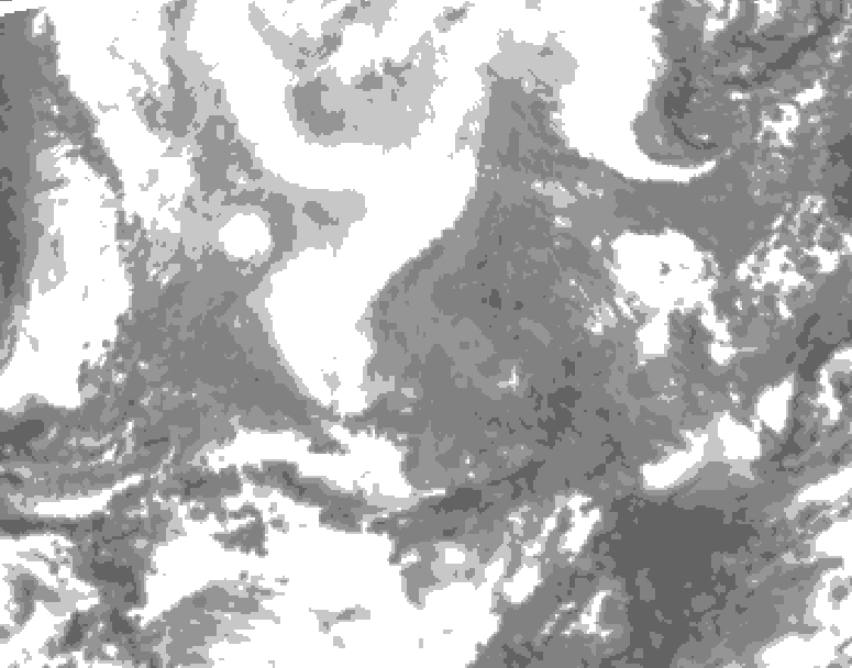 GDPS total cloud 120 hour forecast chart for Canada based on 2026/02/11 1200Z data