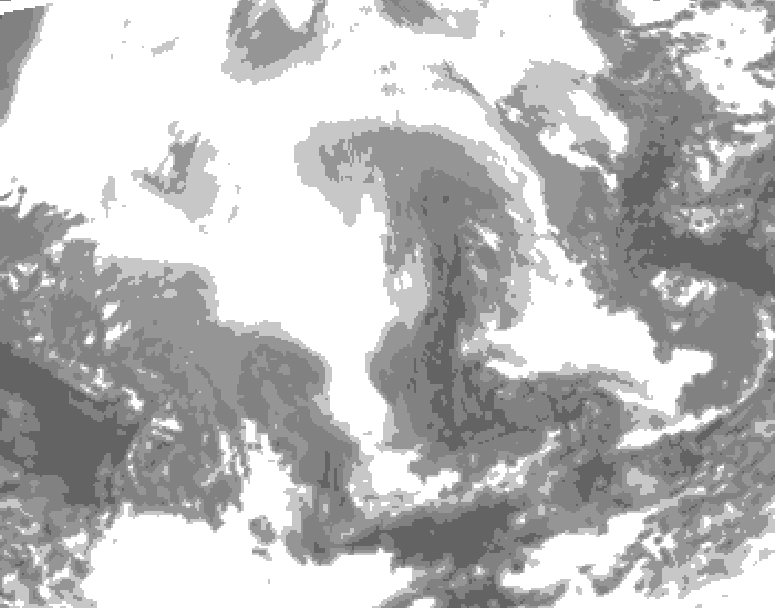 GDPS total cloud 216 hour forecast chart for Canada based on 2026/02/11 1200Z data