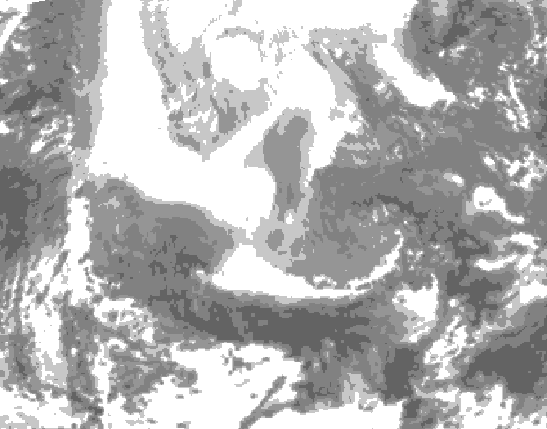 GDPS total cloud 132 hour forecast chart for Canada based on 2026/02/12 1200Z data