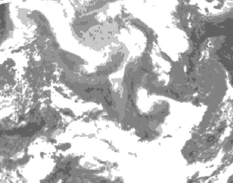 GDPS total cloud 018 hour forecast chart for Canada based on 2026/02/13 0000Z data