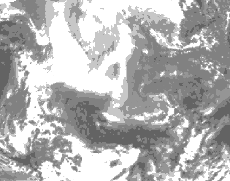 GDPS total cloud 102 hour forecast chart for Canada based on 2026/02/14 0000Z data
