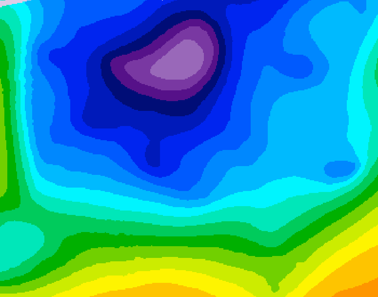 GDPS 500 millibar geopotential height 006 hour forecast chart for Canada based on 2026/02/16 0000Z data