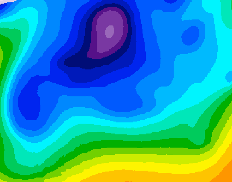 GDPS 500 millibar geopotential height 024 hour forecast chart for Canada based on 2026/02/16 0000Z data