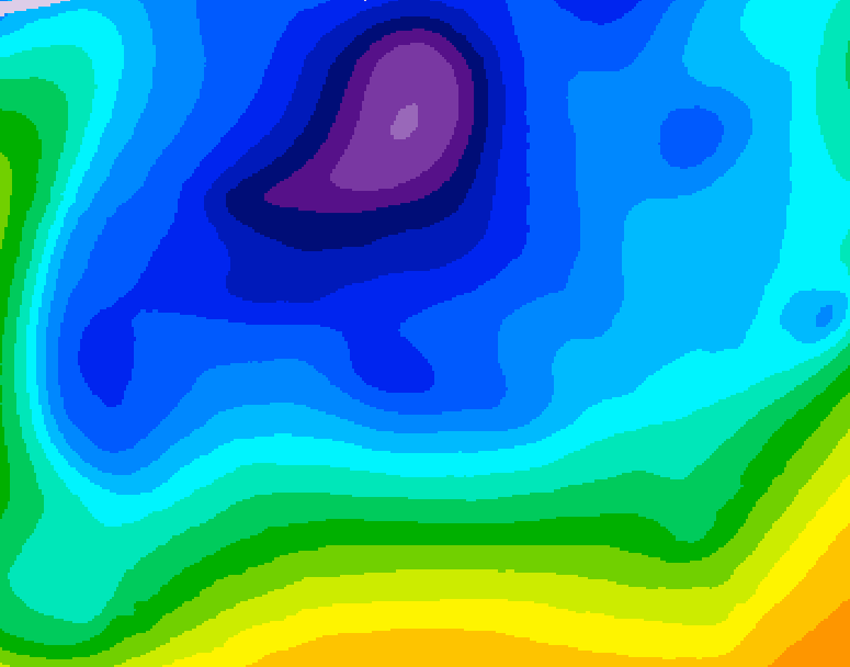 GDPS 500 millibar geopotential height 006 hour forecast chart for Canada based on 2026/02/16 1200Z data