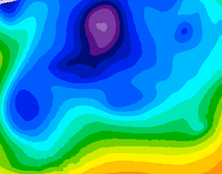 GDPS 500 millibar geopotential height 018 hour forecast chart for Canada based on 2026/02/16 1200Z data