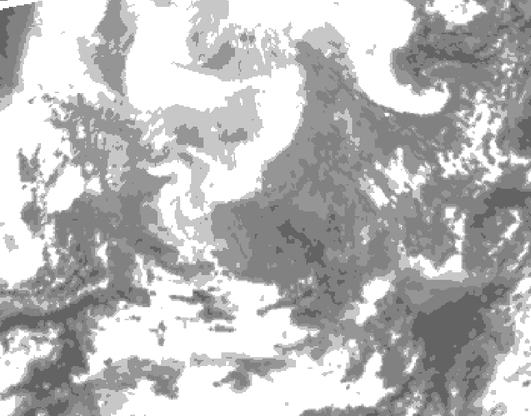 GDPS total cloud 012 hour forecast chart for Canada based on 2026/02/16 0000Z data