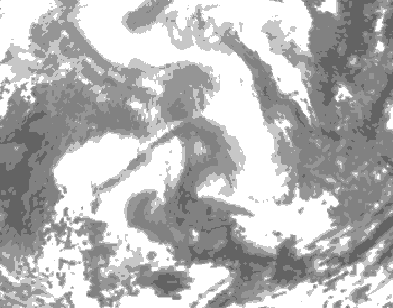 GDPS total cloud 102 hour forecast chart for Canada based on 2026/02/16 0000Z data