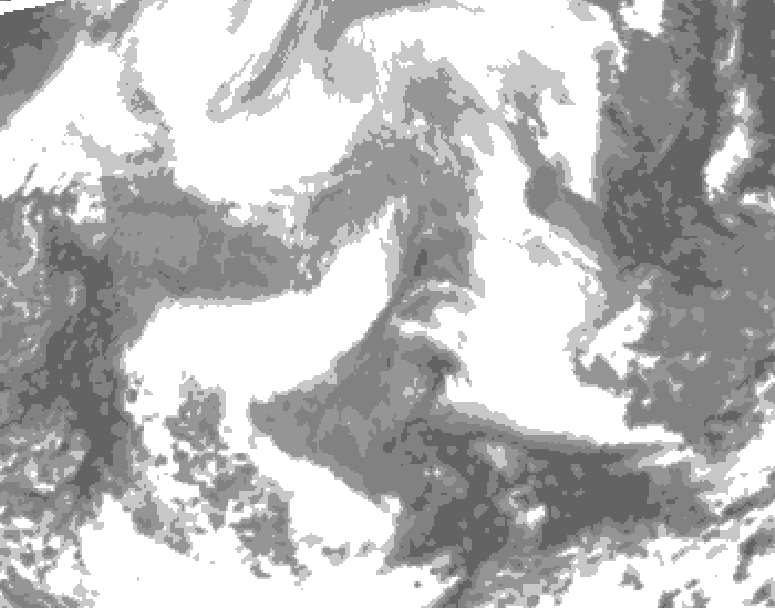 GDPS total cloud 120 hour forecast chart for Canada based on 2026/02/16 0000Z data