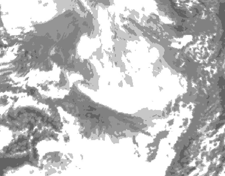 GDPS total cloud 198 hour forecast chart for Canada based on 2026/02/16 0000Z data