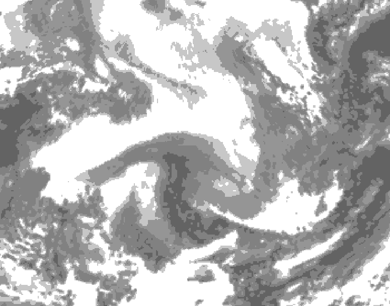 GDPS total cloud 072 hour forecast chart for Canada based on 2026/02/16 1200Z data