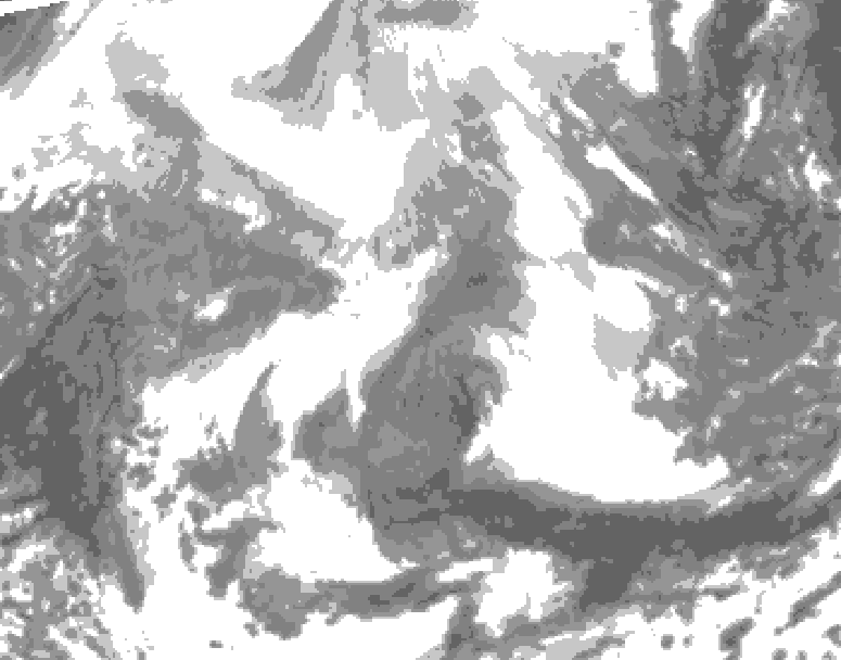 GDPS total cloud 102 hour forecast chart for Canada based on 2026/02/16 1200Z data