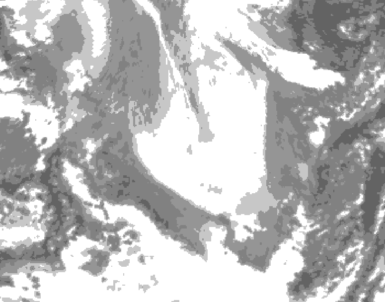 GDPS total cloud 180 hour forecast chart for Canada based on 2026/02/16 1200Z data