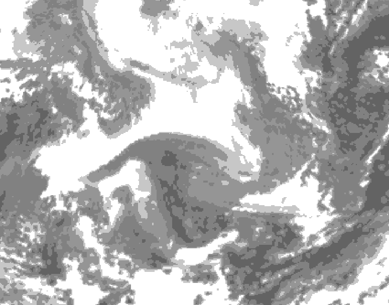 GDPS total cloud 036 hour forecast chart for Canada based on 2026/02/18 0000Z data