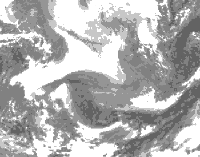 GDPS total cloud 018 hour forecast chart for Canada based on 2026/02/18 1200Z data