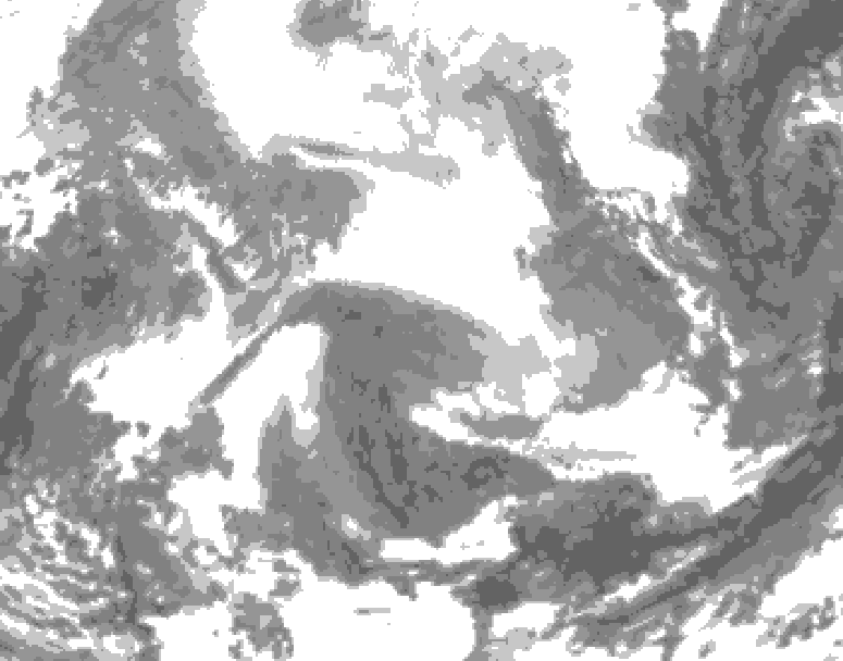 GDPS total cloud 030 hour forecast chart for Canada based on 2026/02/18 1200Z data