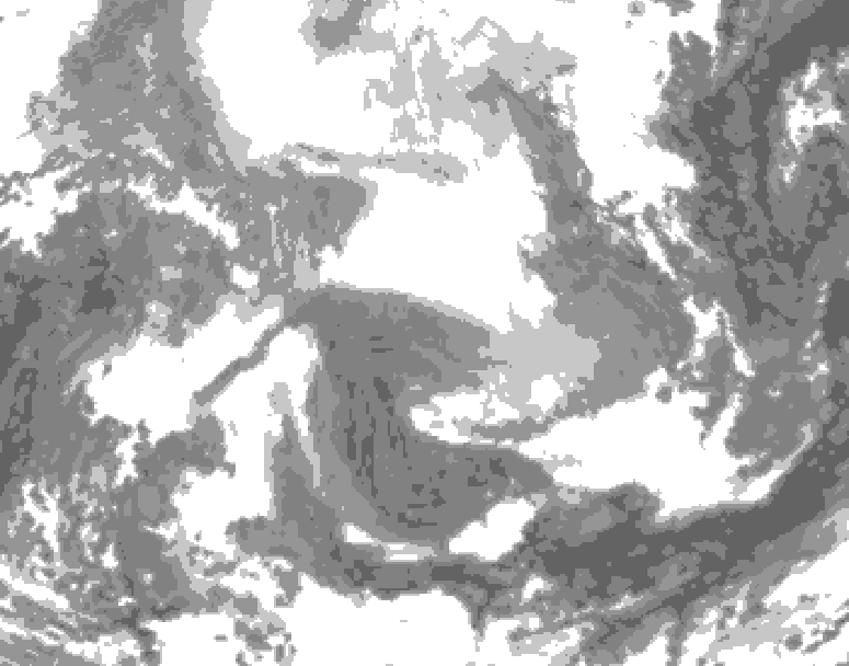 GDPS total cloud 018 hour forecast chart for Canada based on 2026/02/19 0000Z data