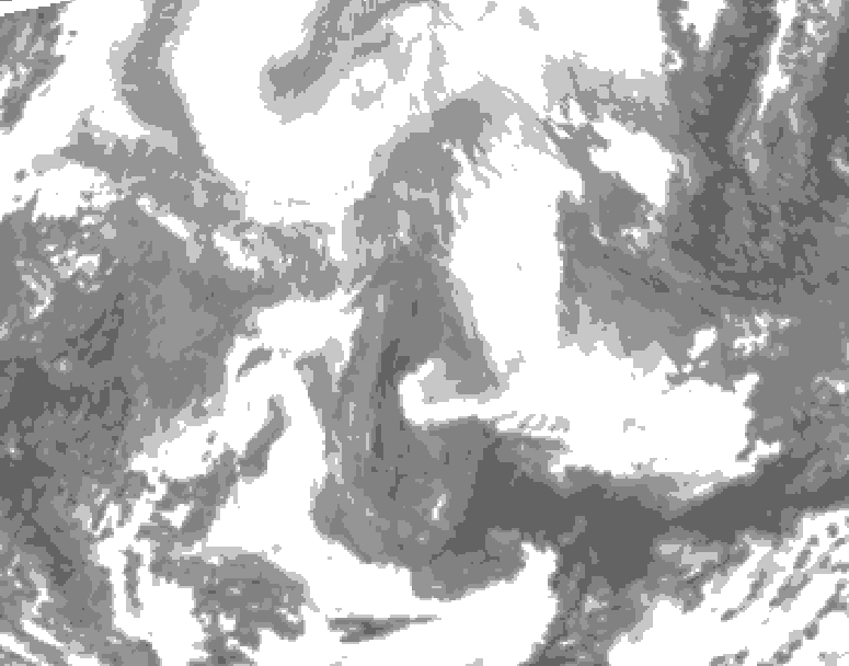 GDPS total cloud 024 hour forecast chart for Canada based on 2026/02/19 1200Z data