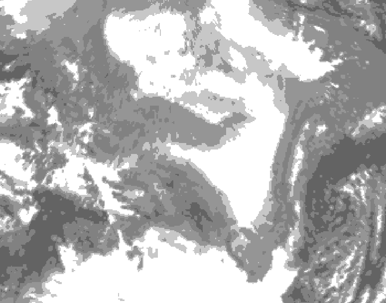 GDPS total cloud 102 hour forecast chart for Canada based on 2026/02/20 0000Z data