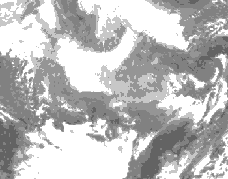 GDPS total cloud 102 hour forecast chart for Canada based on 2026/02/23 0000Z data