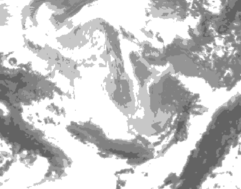 GDPS total cloud 018 hour forecast chart for Canada based on 2026/02/28 0000Z data