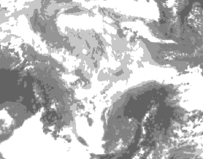 GDPS total cloud 132 hour forecast chart for Canada based on 2026/03/11 0000Z data
