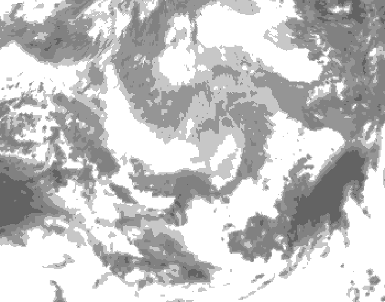 GDPS total cloud 018 hour forecast chart for Canada based on 2026/03/23 0000Z data