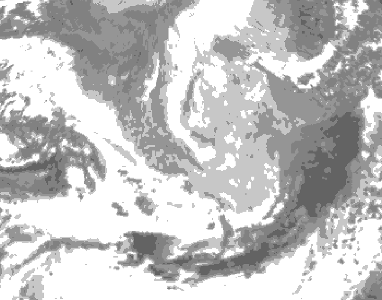 GDPS total cloud 102 hour forecast chart for Canada based on 2026/03/23 0000Z data