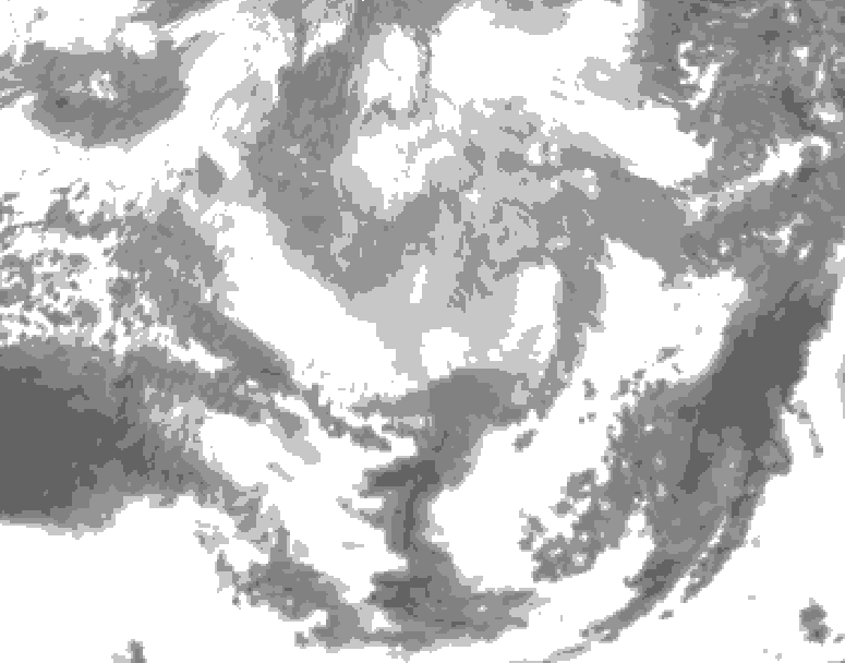 GDPS total cloud 012 hour forecast chart for Canada based on 2026/03/23 1200Z data