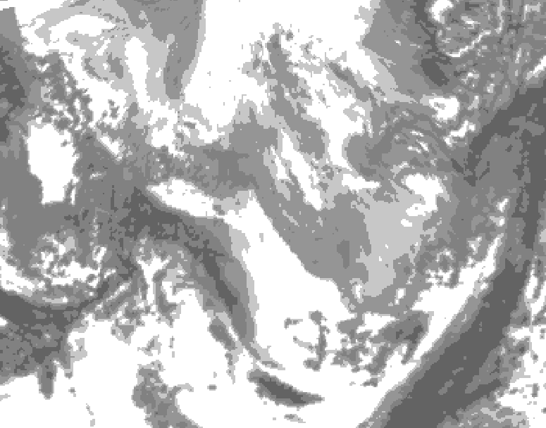 GDPS total cloud 132 hour forecast chart for Canada based on 2026/04/02 0000Z data