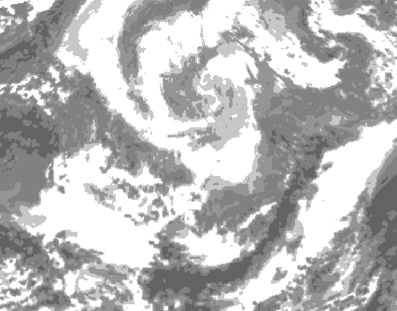 GDPS total cloud 132 hour forecast chart for Canada based on 2026/04/05 0000Z data