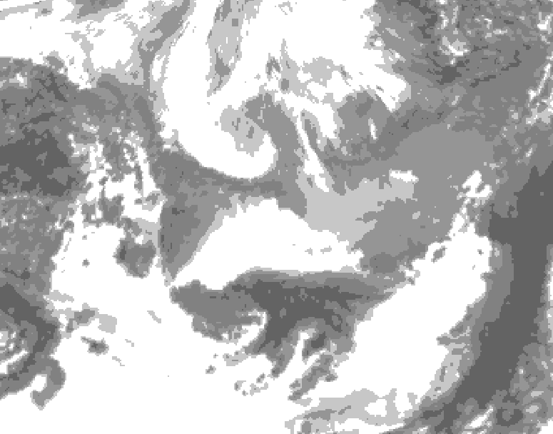 GDPS total cloud 018 hour forecast chart for Canada based on 2026/04/08 0000Z data