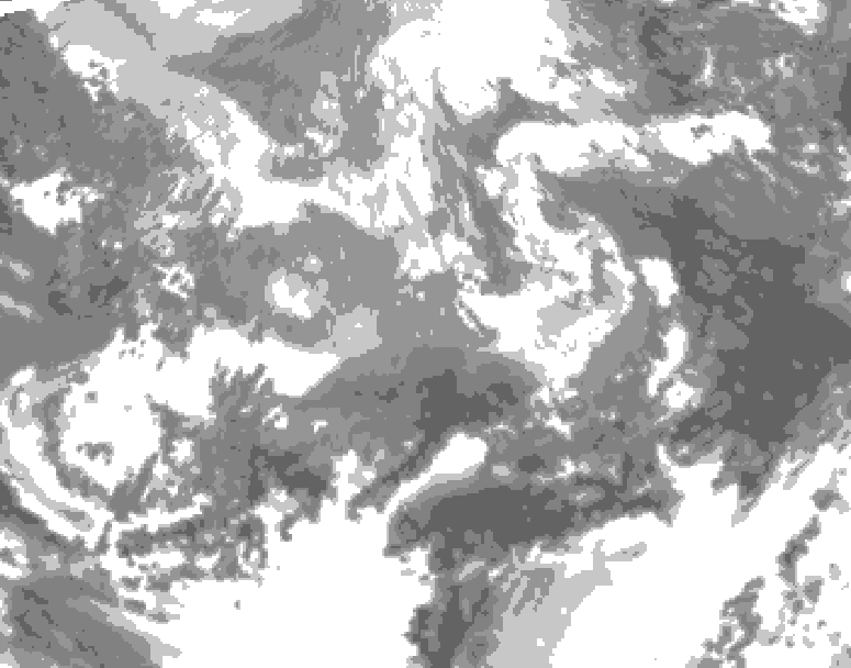 GDPS total cloud 102 hour forecast chart for Canada based on 2026/04/12 0000Z data