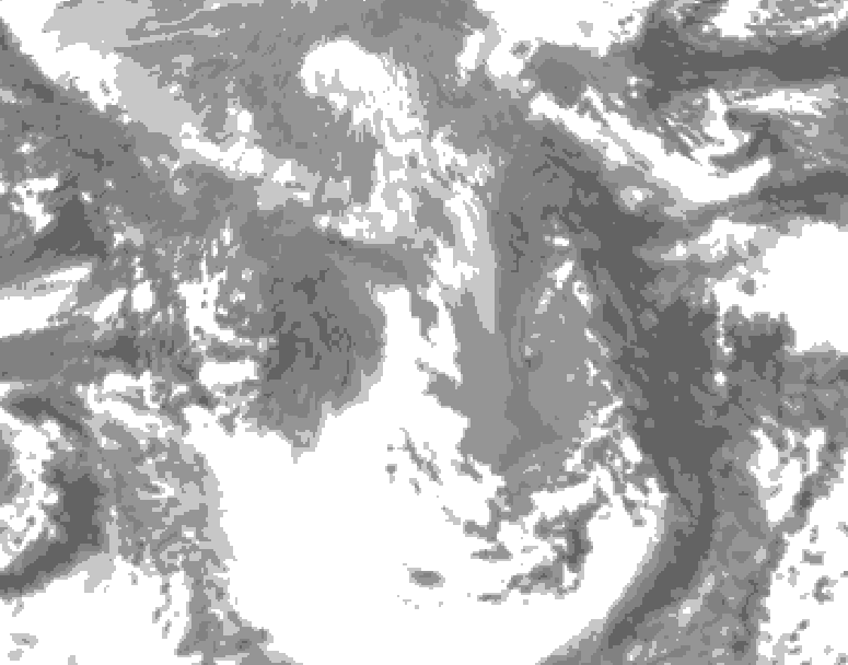 GDPS total cloud 036 hour forecast chart for Canada based on 2026/04/18 1200Z data